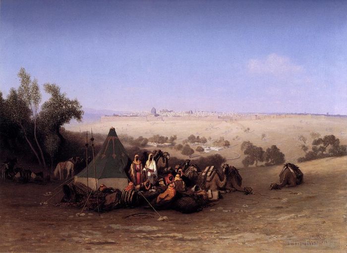 Charles-Théodore Frère Oil Painting - An Arab Encampment On The Mount Olives With Jerusalem Beyond