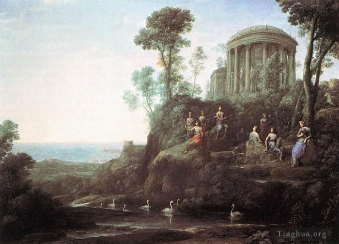 Claude Lorrain Oil Painting - Apollo and the Muses on Mount Helion Parnassus