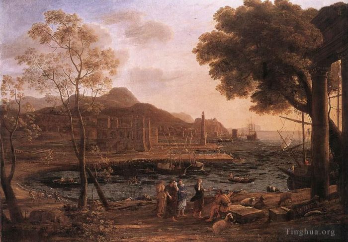 Claude Lorrain Oil Painting - Harbour Scene with Grieving Heliades