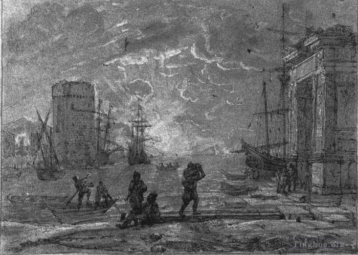 Claude Lorrain Oil Painting - Harbour Scene