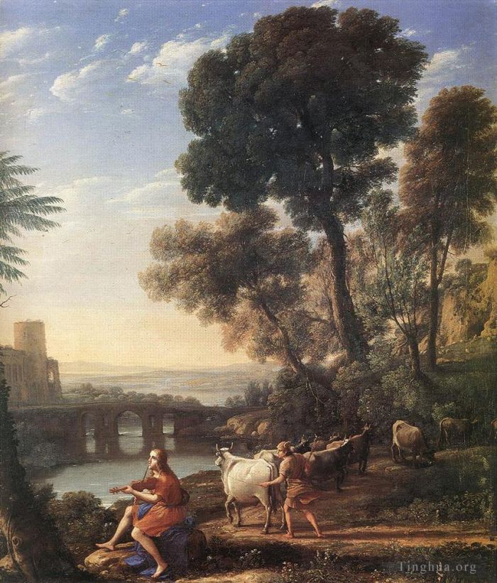 Claude Lorrain Oil Painting - Landscape with Apollo Guarding the Herds of Admetus