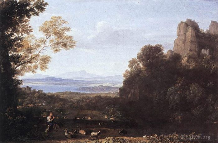 Claude Lorrain Oil Painting - Landscape with Apollo and Mercury