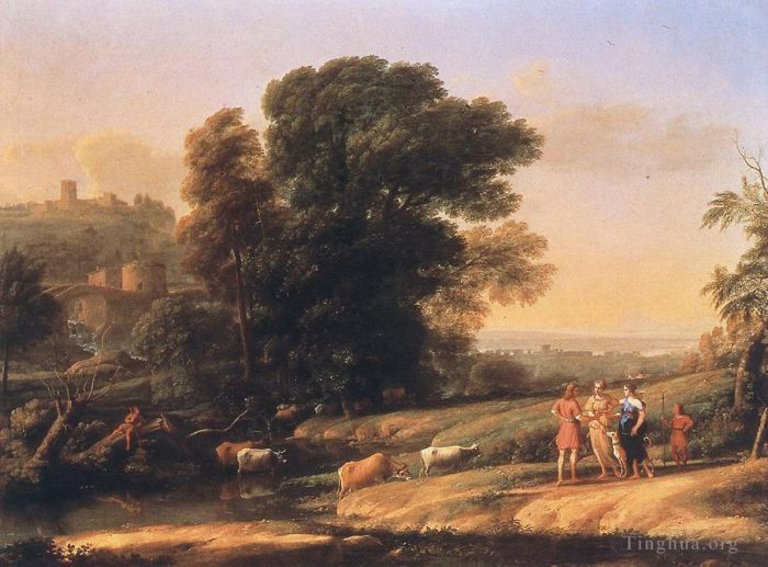 Claude Lorrain Oil Painting - Landscape with Cephalus and Procris Reunited by Diana