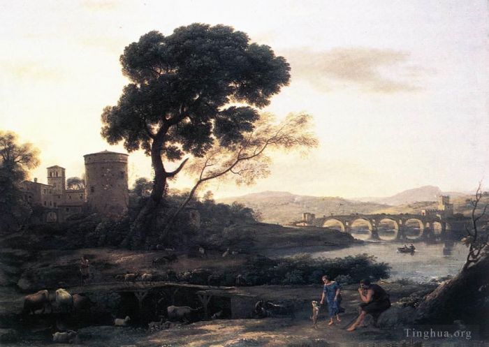 Claude Lorrain Oil Painting - Landscape with Shepherds The Pont Molle