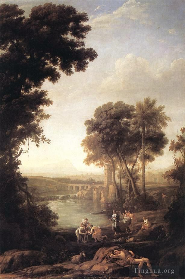 Claude Lorrain Oil Painting - Landscape with the Finding of Moses
