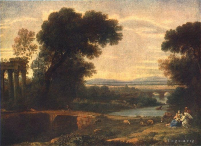Claude Lorrain Oil Painting - Landscape with the Rest on the Flight into Egypt 1666