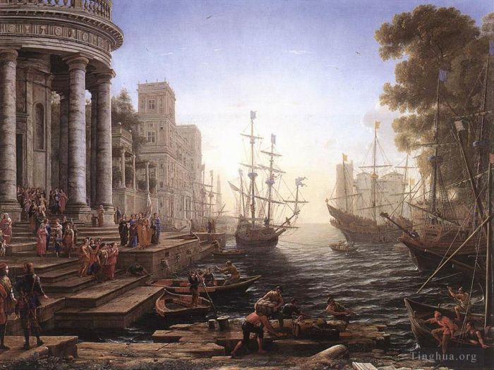 Claude Lorrain Oil Painting - Seaport with the Embarkation of Saint Ursula