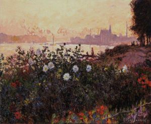 Artist Claude Monet's Work - Argenteuil Flowers by the Riverbank