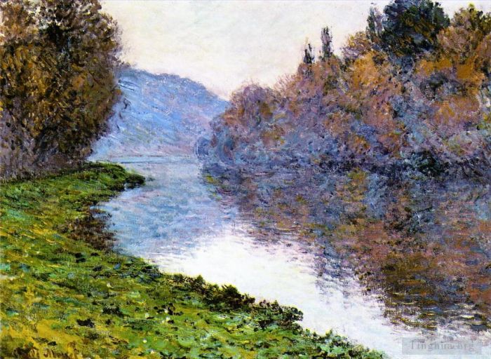 Claude Monet Oil Painting - Banks of the Seine at Jenfosse Clear Weather