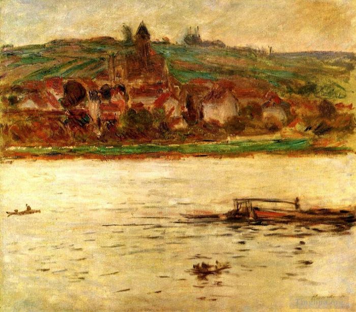 Claude Monet Oil Painting - Barge on the Seine at Vertheuil