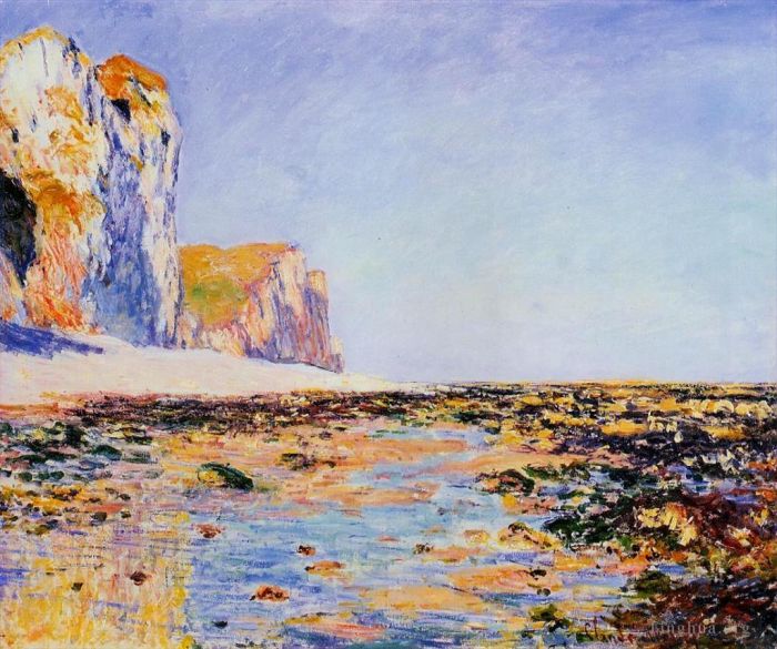 Claude Monet Oil Painting - Beach and Cliffs at Pourville Morning Effect