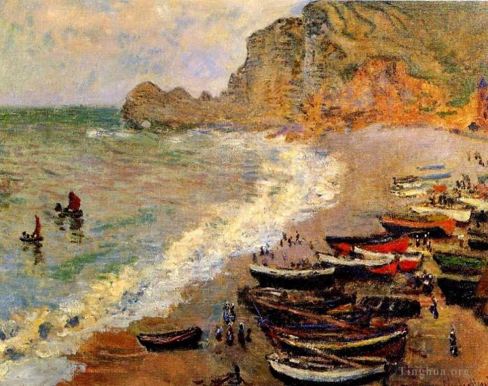 Claude Monet Oil Painting - Beach at Etretat