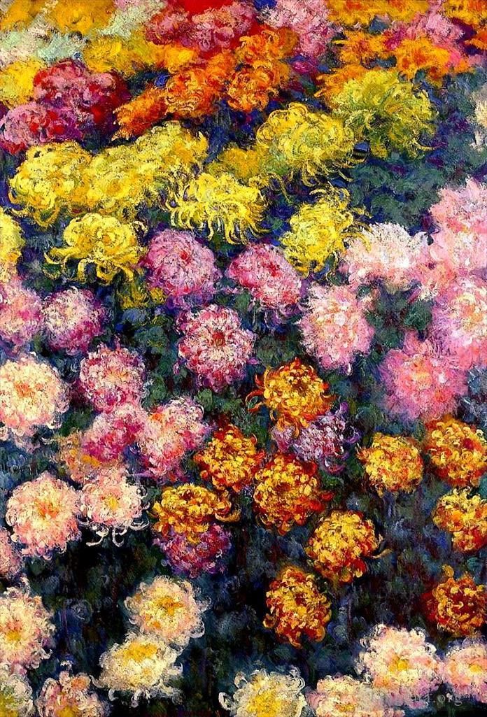 Claude Monet Oil Painting - Bed of Chrysanthemums