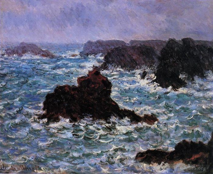 Claude Monet Oil Painting - BelleIle Rain Effect