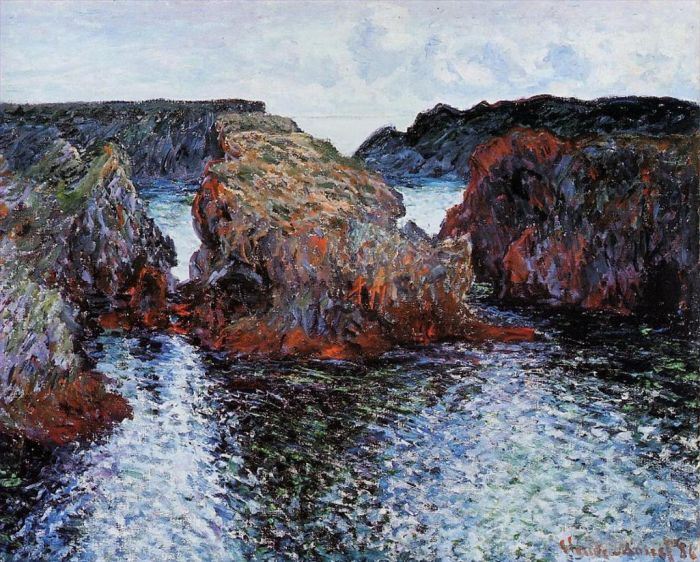 Claude Monet Oil Painting - BelleIle Rocks at PortGoulphar