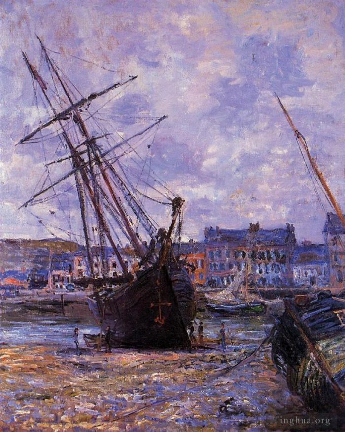 Claude Monet Oil Painting - Boats Lying at Low Tide at Facamp