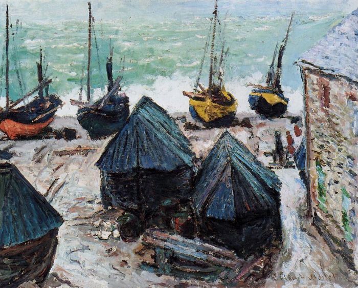 Claude Monet Oil Painting - Boats on the Beach Etretat