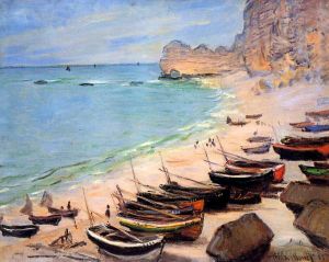 Artist Claude Monet's Work - Boats on the Beach at Etretat