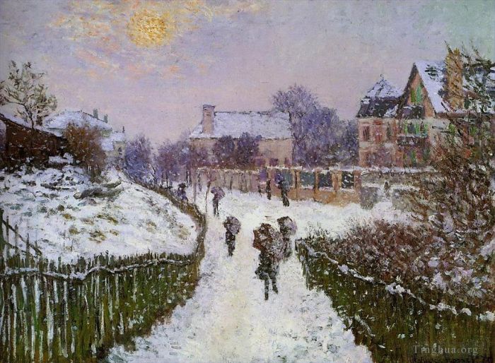 Claude Monet Oil Painting - Boulevard St Denis Argenteuil Snow Effect