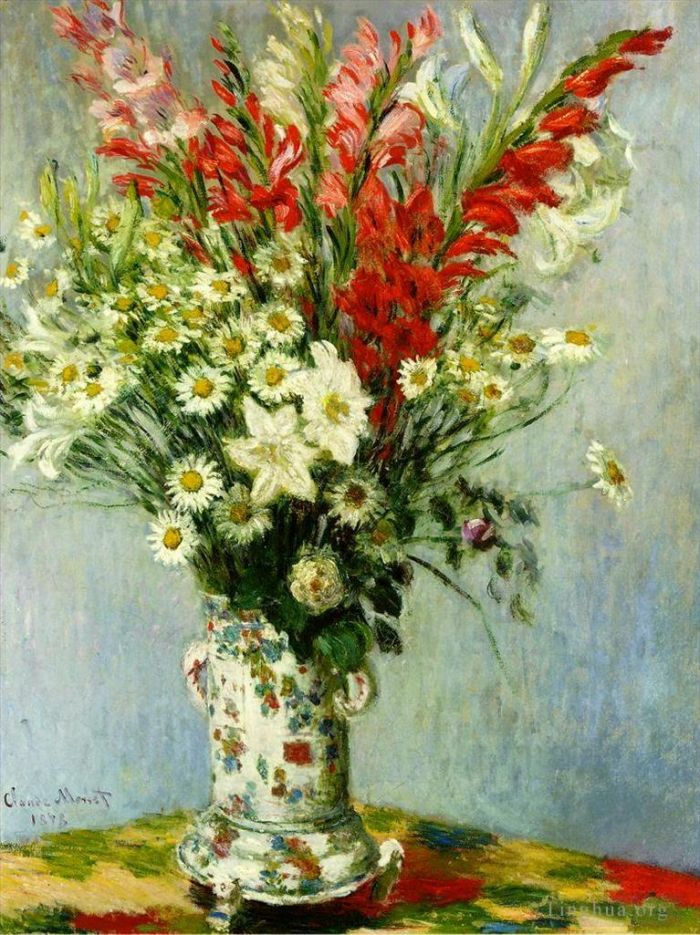 Claude Monet Oil Painting - Bouquet of Gadiolas Lilies and Dasies