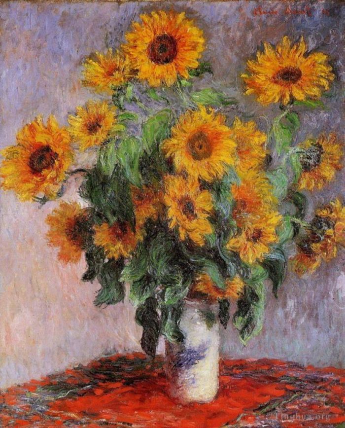 Claude Monet Oil Painting - Bouquet of Sunflowers
