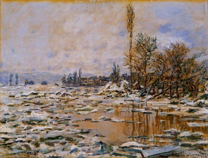 Claude Monet Oil Painting - Breakup of Ice Grey Weather