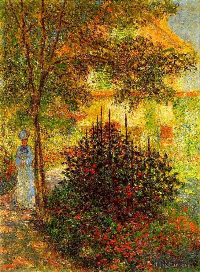 Claude Monet Oil Painting - Camille Monet in the Garden at the House in Argenteuil