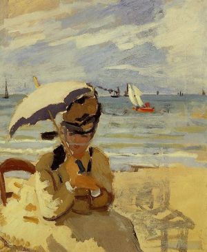Artist Claude Monet's Work - Camille Sitting on the Beach at Trouville