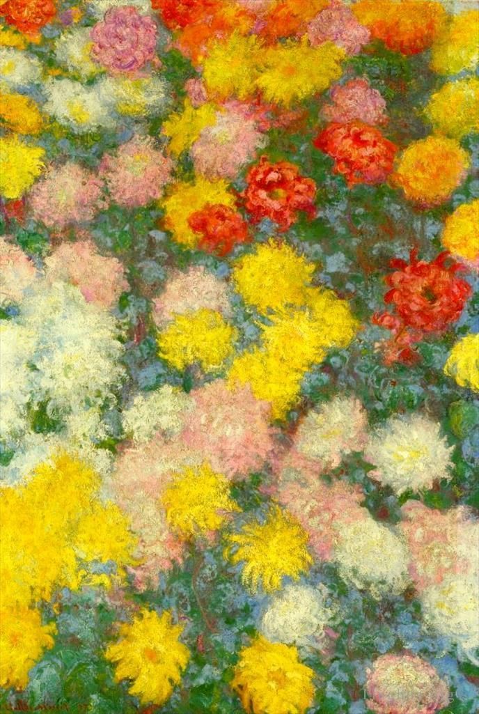 Claude Monet Oil Painting - Chrysanthemums III