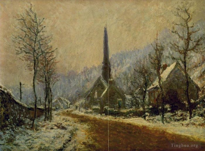 Claude Monet Oil Painting - Church at Jeufosse Snowy Weather