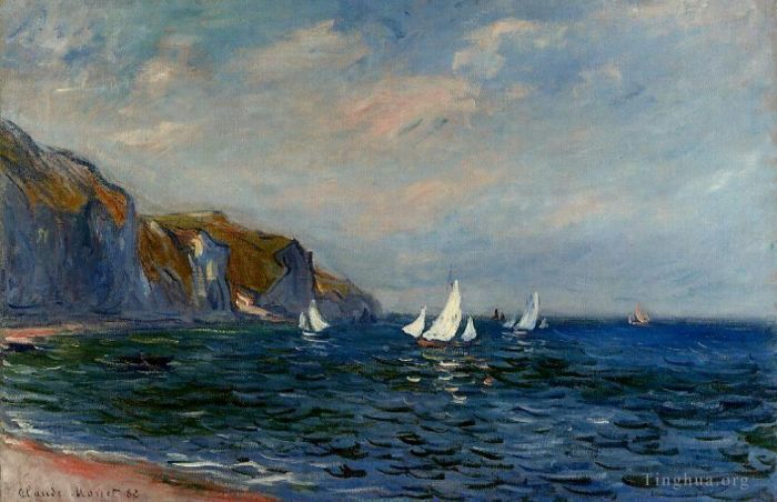 Claude Monet Oil Painting - Cliffs and Sailboats at Pourville