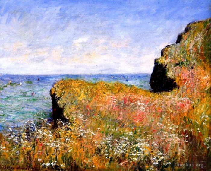 Claude Monet Oil Painting - Edge of the Cliff at Pourville
