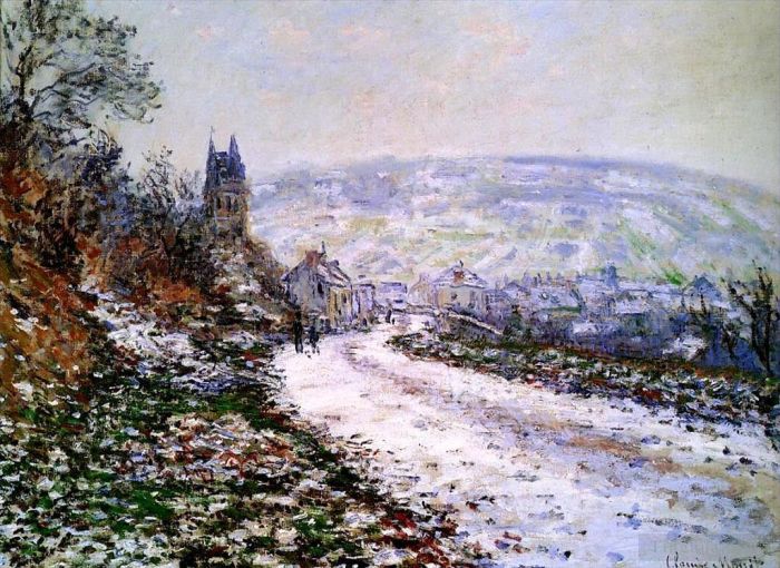 Claude Monet Oil Painting - Entering the Village of Vetheuil in Winter