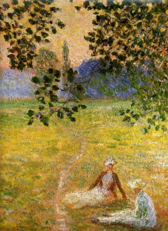 Claude Monet Oil Painting - Evening in the Meadow at Giverny detail