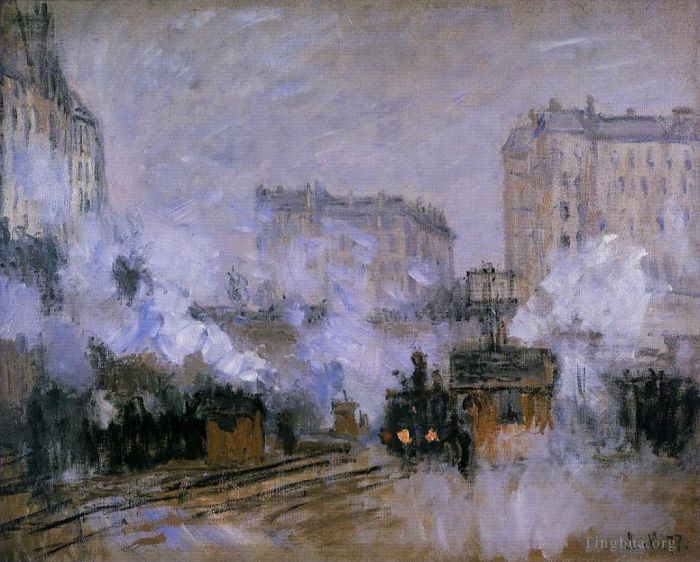 Claude Monet Oil Painting - Exterior of the Saint Lazare Station Arrival of a Train