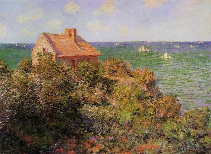 Claude Monet Oil Painting - Fisherman Cottage at Varengeville