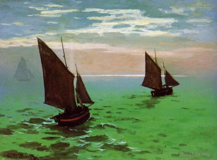 Claude Monet Oil Painting - Fishing Boats at Sea