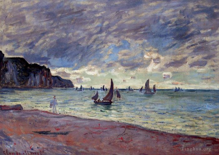 Claude Monet Oil Painting - Fishing Boats by the Beach and the Cliffs of Pourville