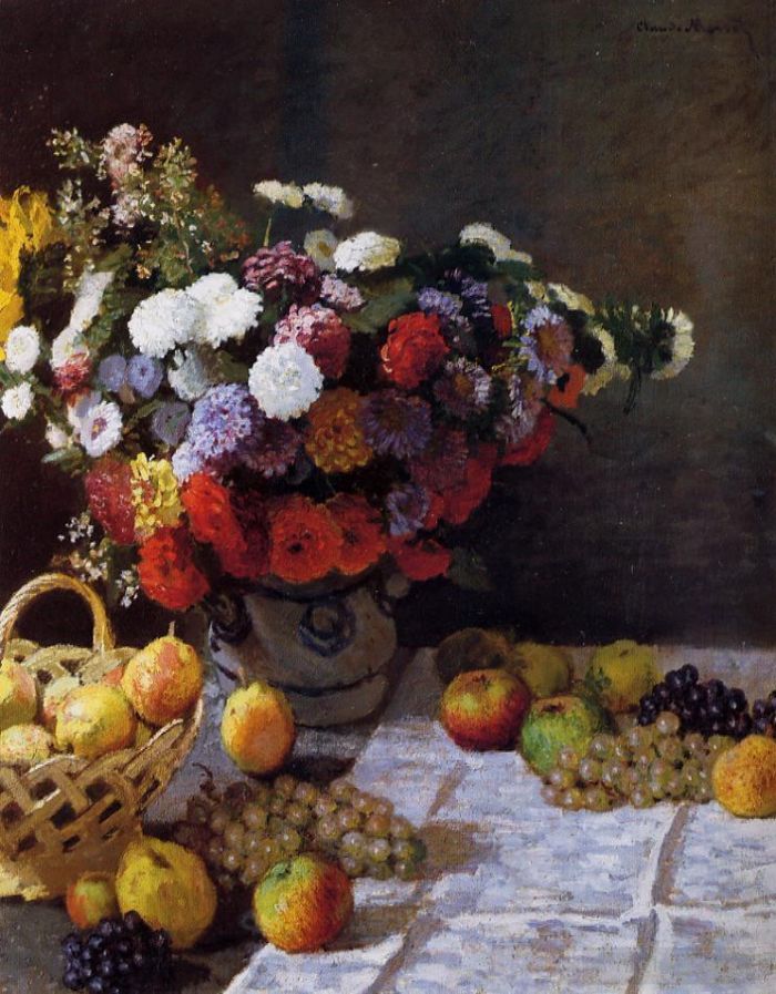 Claude Monet Oil Painting - Flowers and Fruit