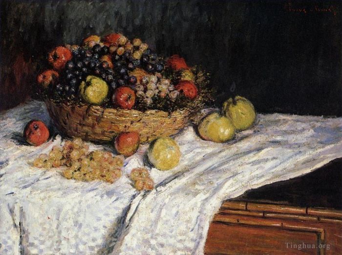 Claude Monet Oil Painting - Fruit Basket with Apples and Grapes