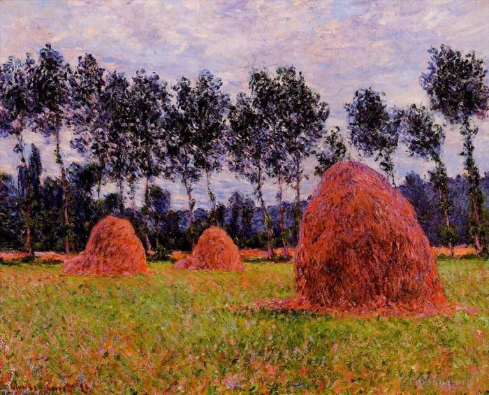 Claude Monet Oil Painting - Haystacks Overcast Day