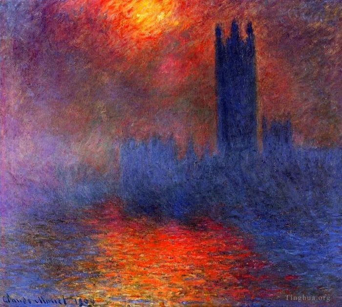 Claude Monet Oil Painting - Houses of Parliament London Sun Breaking Through the Fog