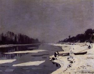 Artist Claude Monet's Work - Ice Floes on the Saine at Bougival