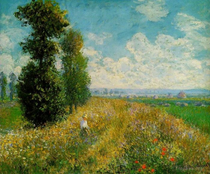 Claude Monet Oil Painting - Meadow with Poplars near Argenteuil