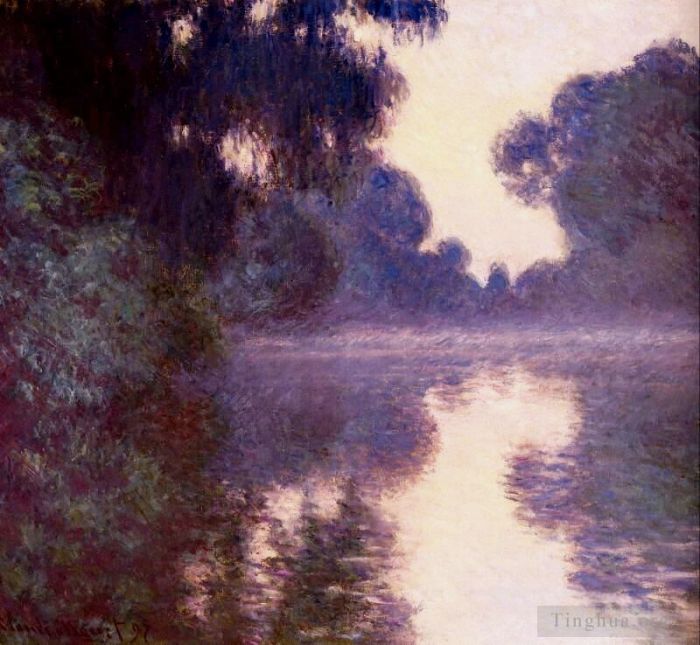 Claude Monet Oil Painting - Misty morning on the Seine blue