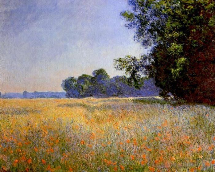 Claude Monet Oil Painting - Oat and Poppy Field Giverny