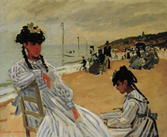 Claude Monet Oil Painting - On the Beach at Trouville