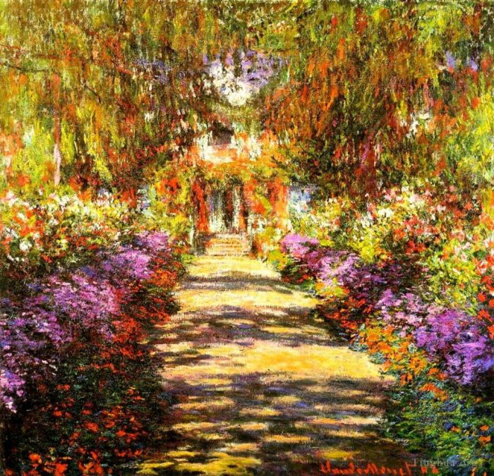 Claude Monet Oil Painting - Pathway in Monets Garden at Giverny