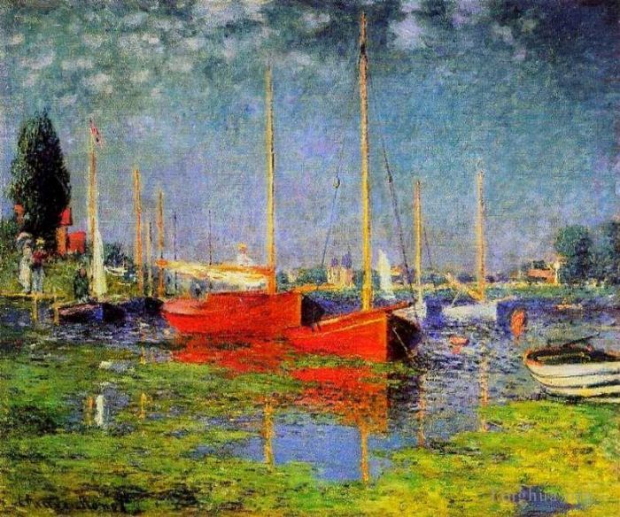 Claude Monet Oil Painting - Red Boats at Argenteuil