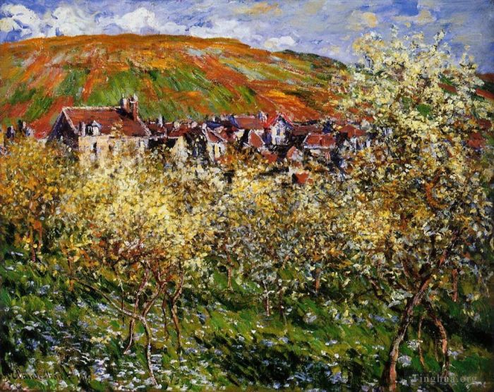 Claude Monet Oil Painting - Plum Trees in Blossom at Vetheuil